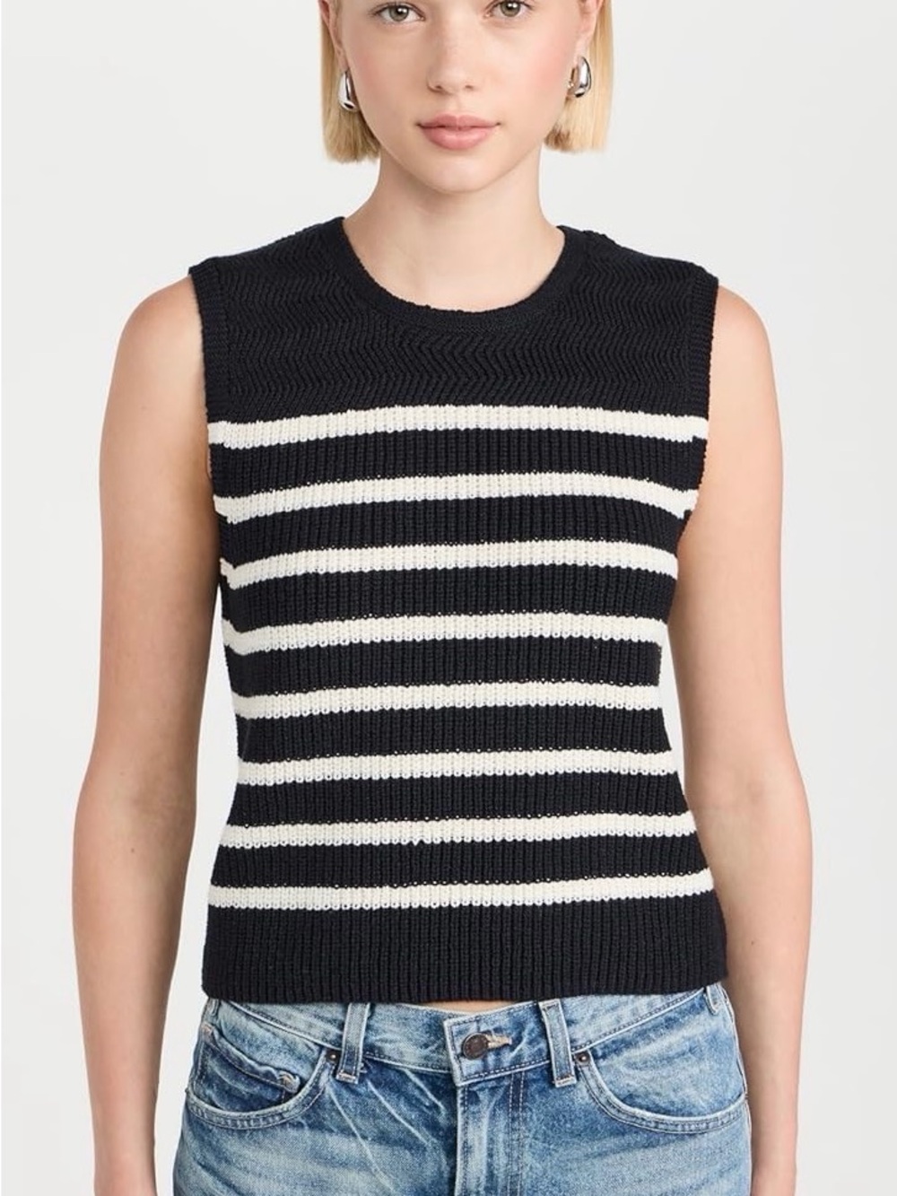 Rag & Bone Jen Striped Cotton Blend Sweater Vest Size M Sleeveless Layering $248